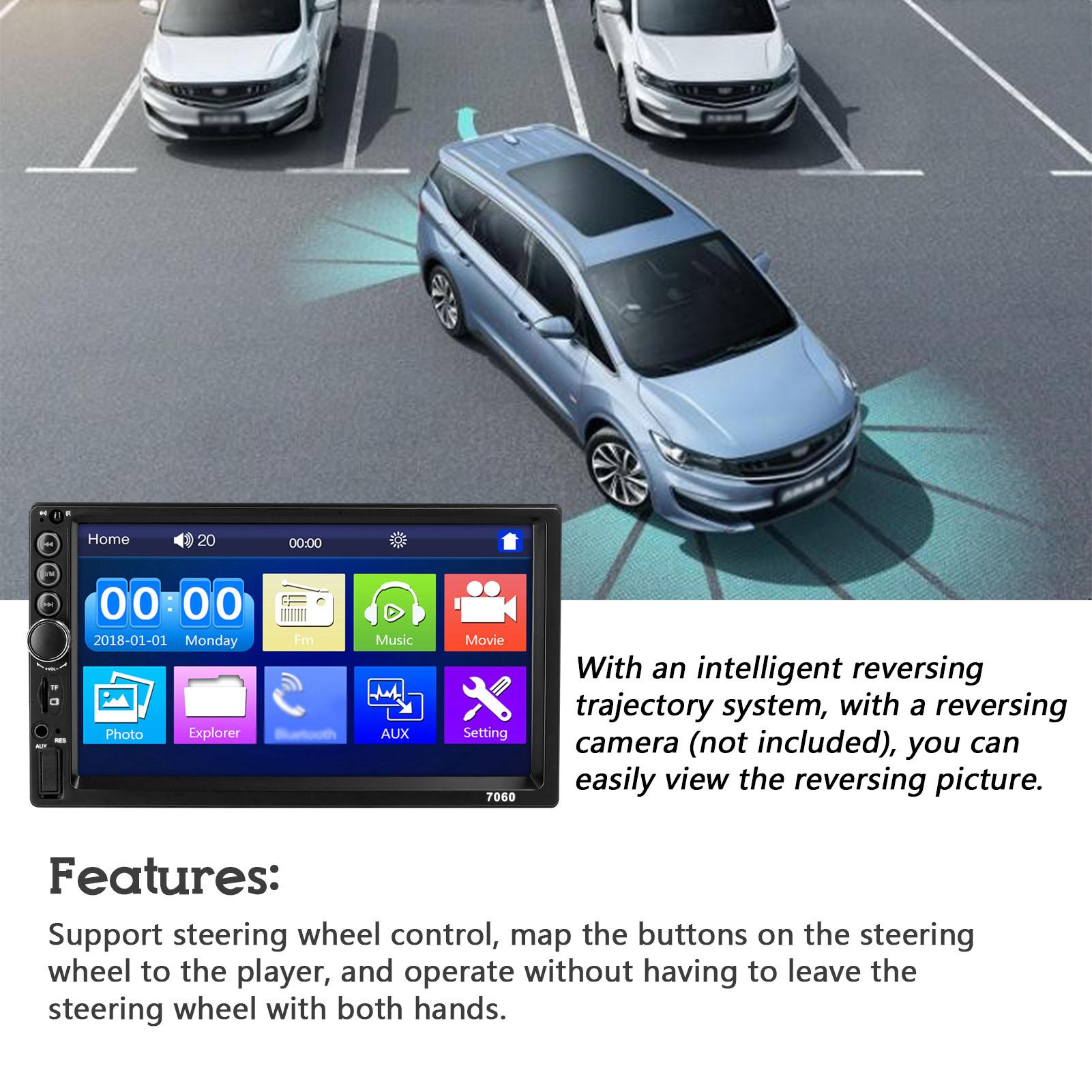 7 Inch Car MP5 Player Double Din Stereo FM Radio BT Hands-Free Calling Support TF Card/USB/AUX-IN Link Reverse Picture