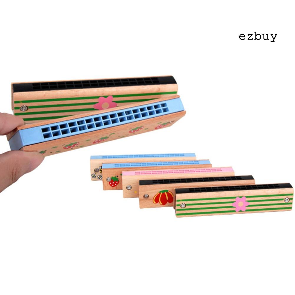 EY-Wooden 16 Holes Cartoon Harmonica Musical Instrument Early Educational Kids Gift