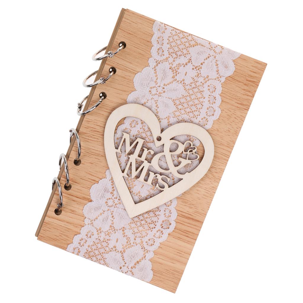 Rustic Kraft Lace Wooden Cover Decor Wedding Guestbook Notebook Mr Mrs
