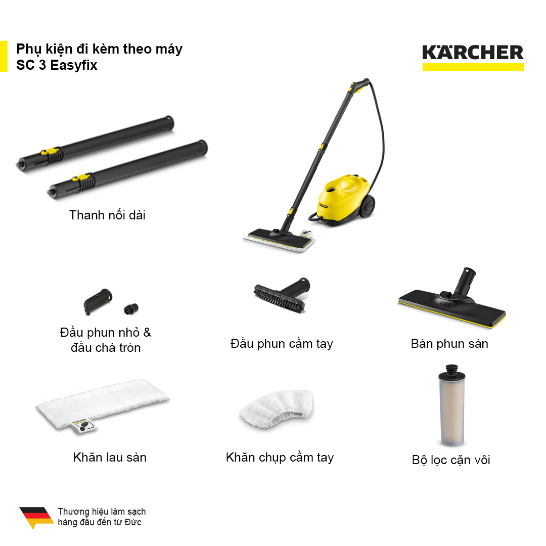 Combo Máy làm sạch bằng hơi nước Karcher SC 3 EasyFix và thanh giặt hơi nước