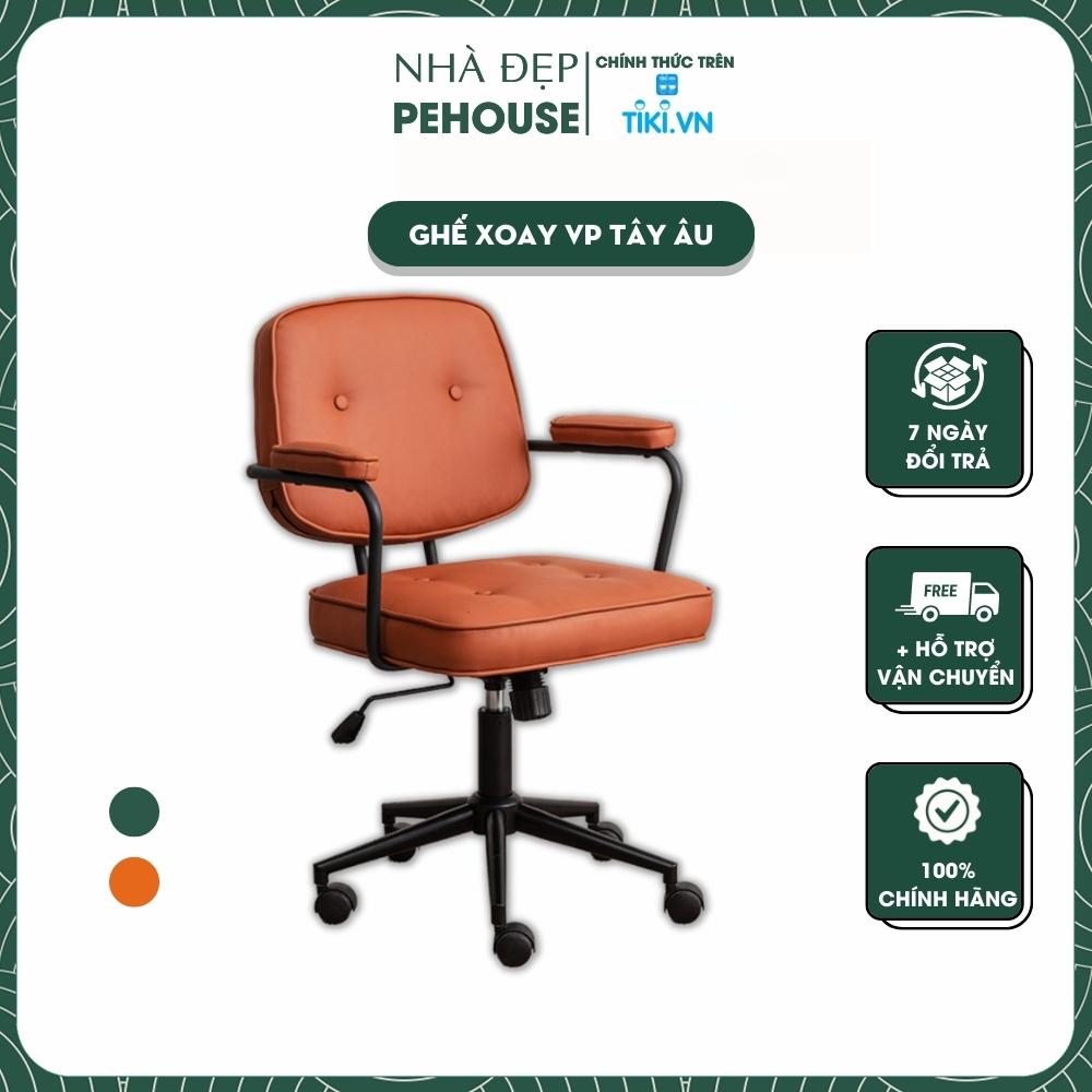 Ghế Xoay Văn Phòng Phong Cách Tây Âu Làm Việc Và Học Tập Tựa Lưng Đệm Ngồi Da Hiện Đại Êm Ái Thư Giãn – Hàng Chính Hãng – Màu Cam