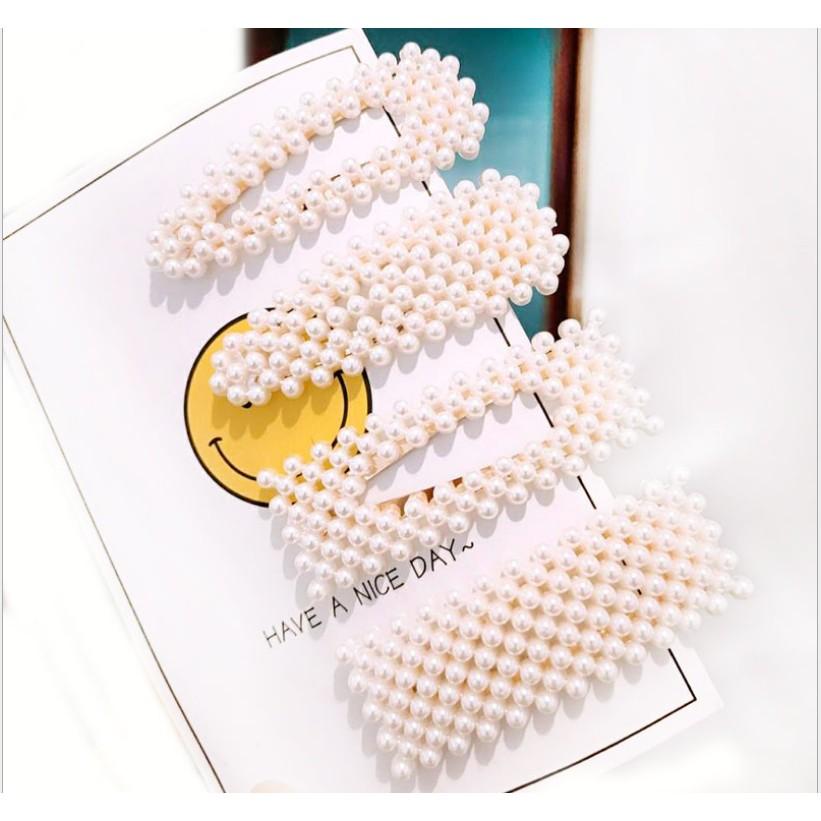 Bộ 4 kẹp tóc mái đính hạt ngọc trắng HOT
