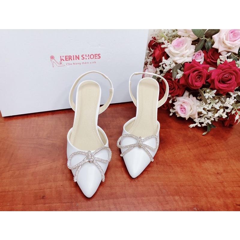 Giày sandal bệt - 5cm lụa satin có nơ