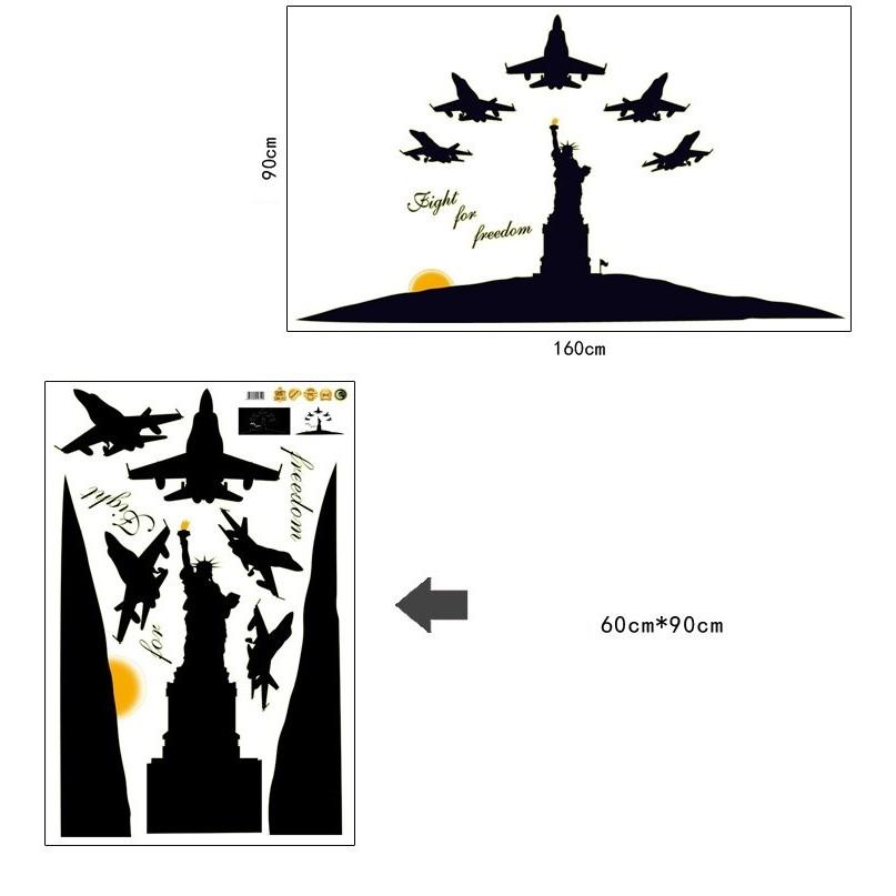 Decal dán tường dạ quang tượng nữa thần tự do và đội bay