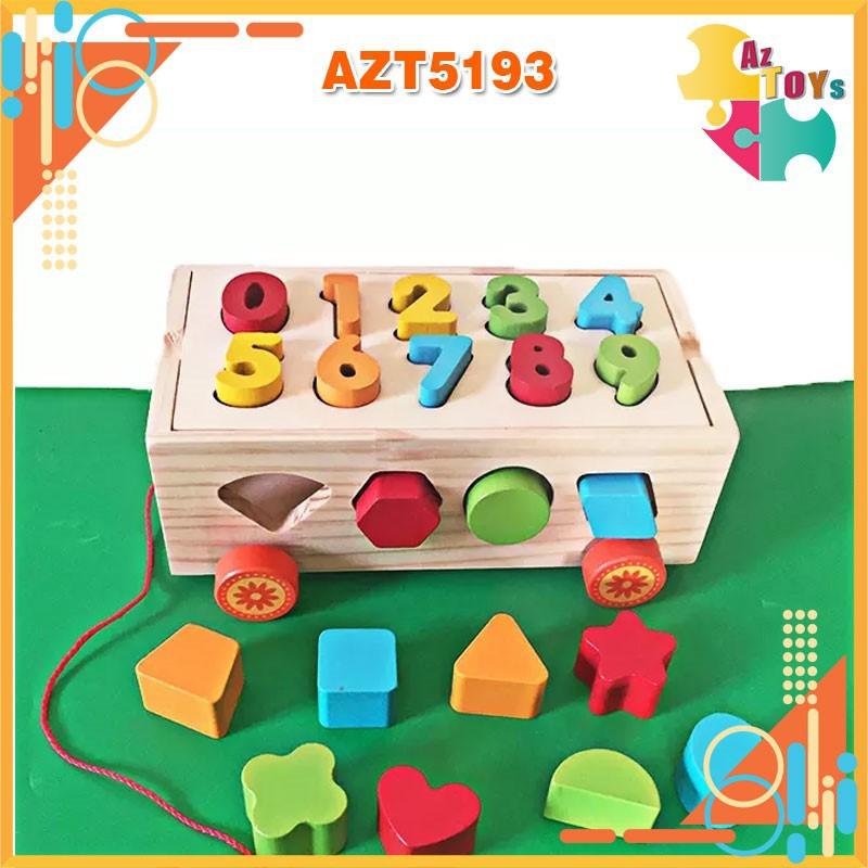Đồ Chơi Gỗ Xe Kéo Thả Hình Ghép Số 2 Trong 1 Cho Bé – AZT5193
