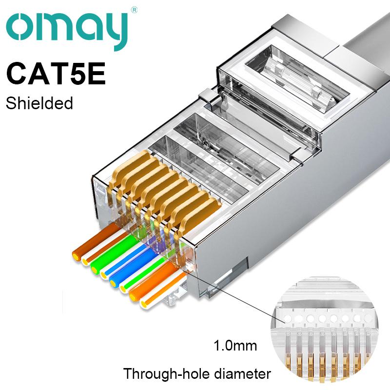 OMAY CAT6/7 CAT5 Pass Through RJ45 Modular Plug Network Connectors UTP 3/50μ Gold-Plated 8P8C Crimp End for Ethernet Cable