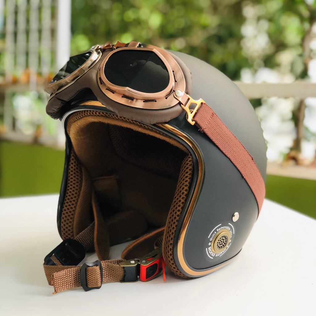 Mũ bảo hiểm xe máy 3/4 RONA R8 kèm kính phi công cao cấp, nón freesize