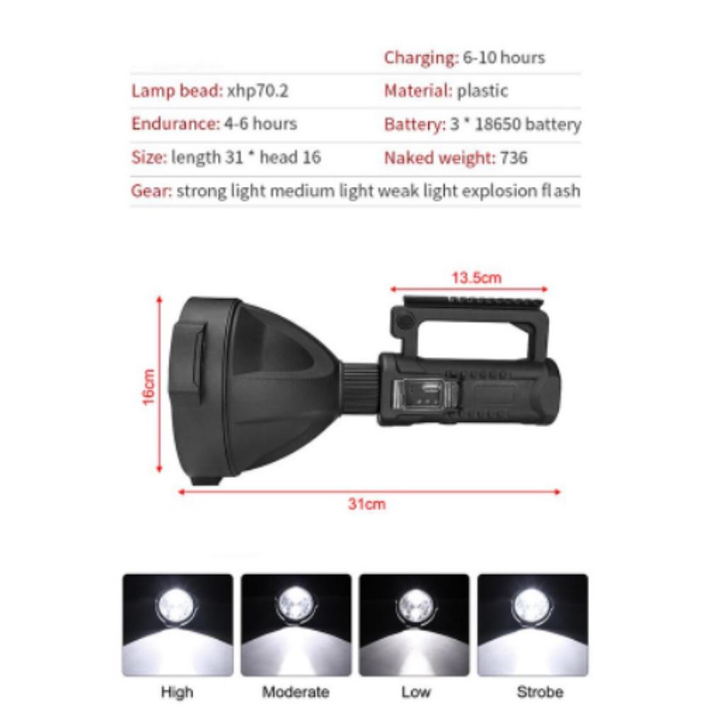 Đèn pin sạc cỡ lớn W591 Siêu sáng rọi công trình góc sáng rộng chiếu xa 1500m Có cổng ra USB sạc cho thiết bị di động