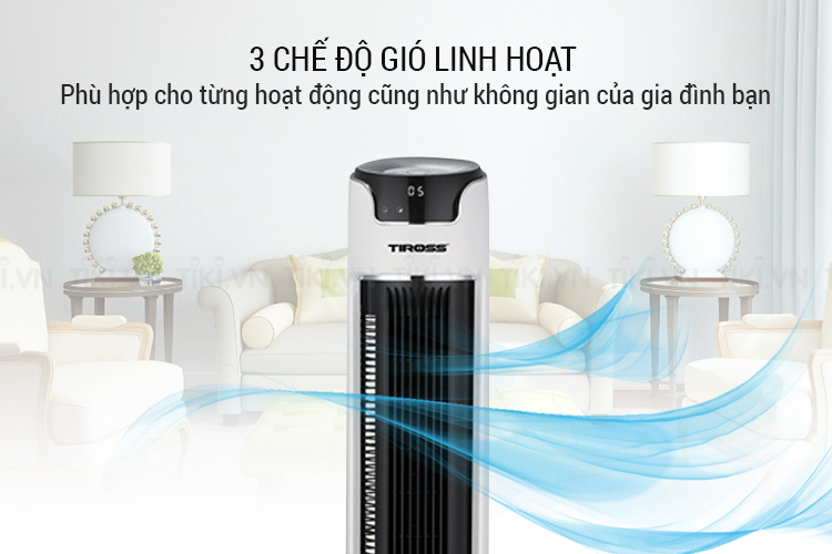 Quạt tháp đứng Tiross TS9181, Quạt đứng công suất 45W, màn hình cảm ứng, có điều khiển từ xa, 3 chế độ gió, 6 tốc độ gió - Hàng chính hãng