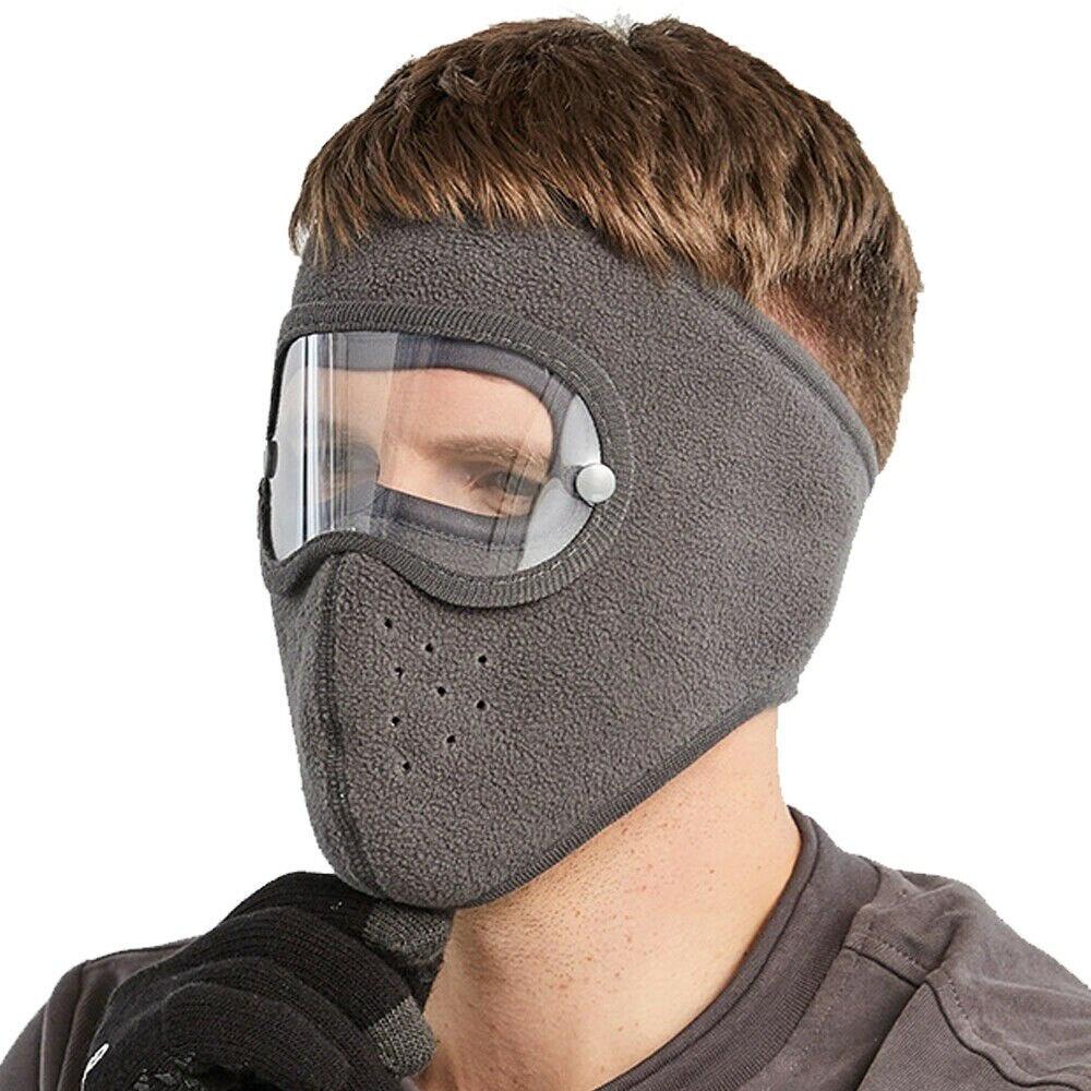 Windproof Anti Dust Face Mask Cycling Ski Breathable Masks Fleece Face Shield Hood Caps with HD Goggles Cycling Cap Balaclava