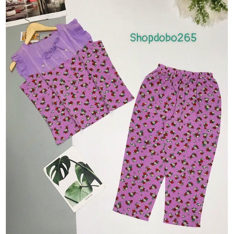 Đồ bộ nữ,đồ ngủ mặc nhà lửng 9 tấc vải lụa phối tằm ý thời trang BL 73 hoạ tiết hoa nhí dễ thương size 47-60kg.