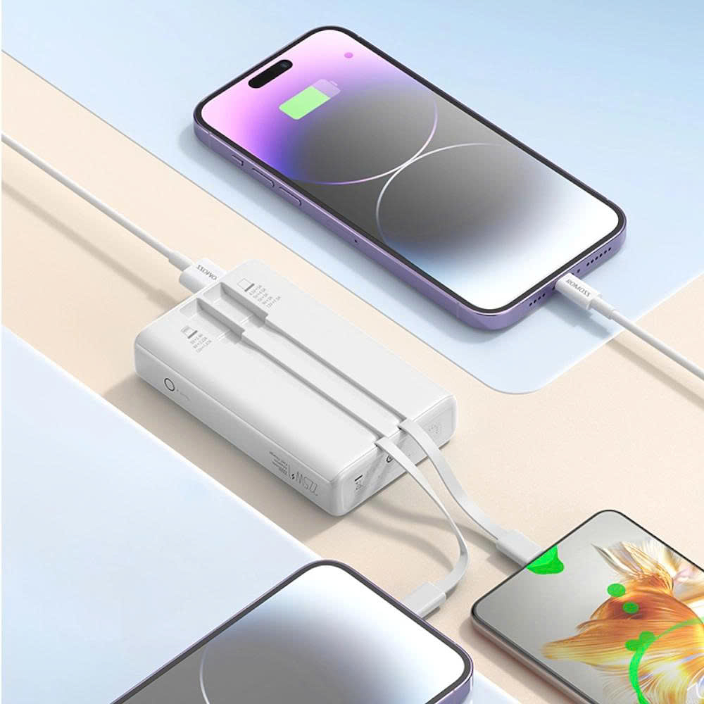 Pin sạc dự phòng ROMOSS PAC20 20.000mAh – Sạc nhanh 22.5W, tích hợp cáp Lightning &amp; Type-C. Hàng Nhập Khẩu