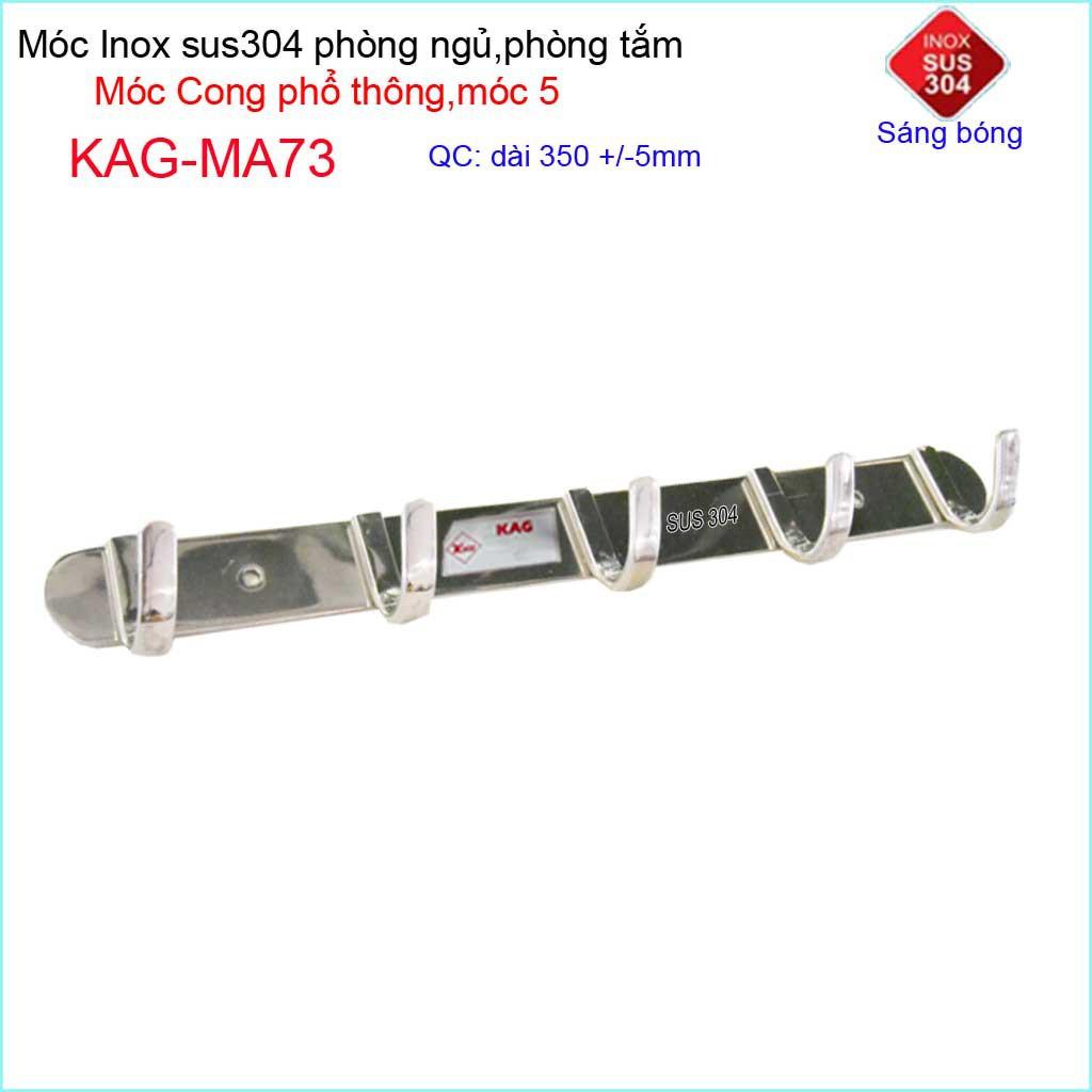 Móc cong treo quần áo inox 304 cao cấp dày, móc Kace 5 móc treo đồ nhà tắm KAG-MA73