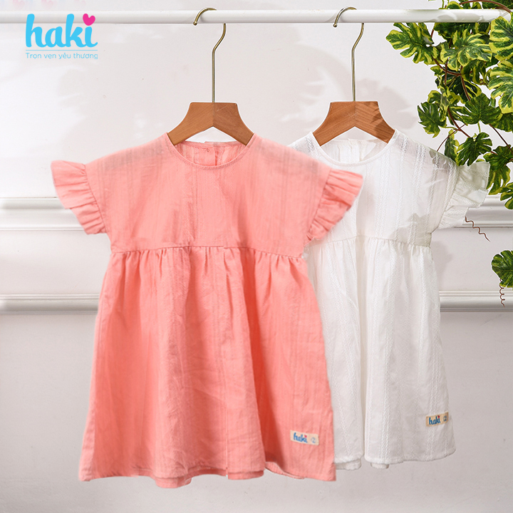 Đầm bé gái liền vai tay quấn bèo Haki, váy thiết kế cho bé gái từ 0-8 tuổi (khoảng 10-27kg), đầm hè cho bé HK516.1