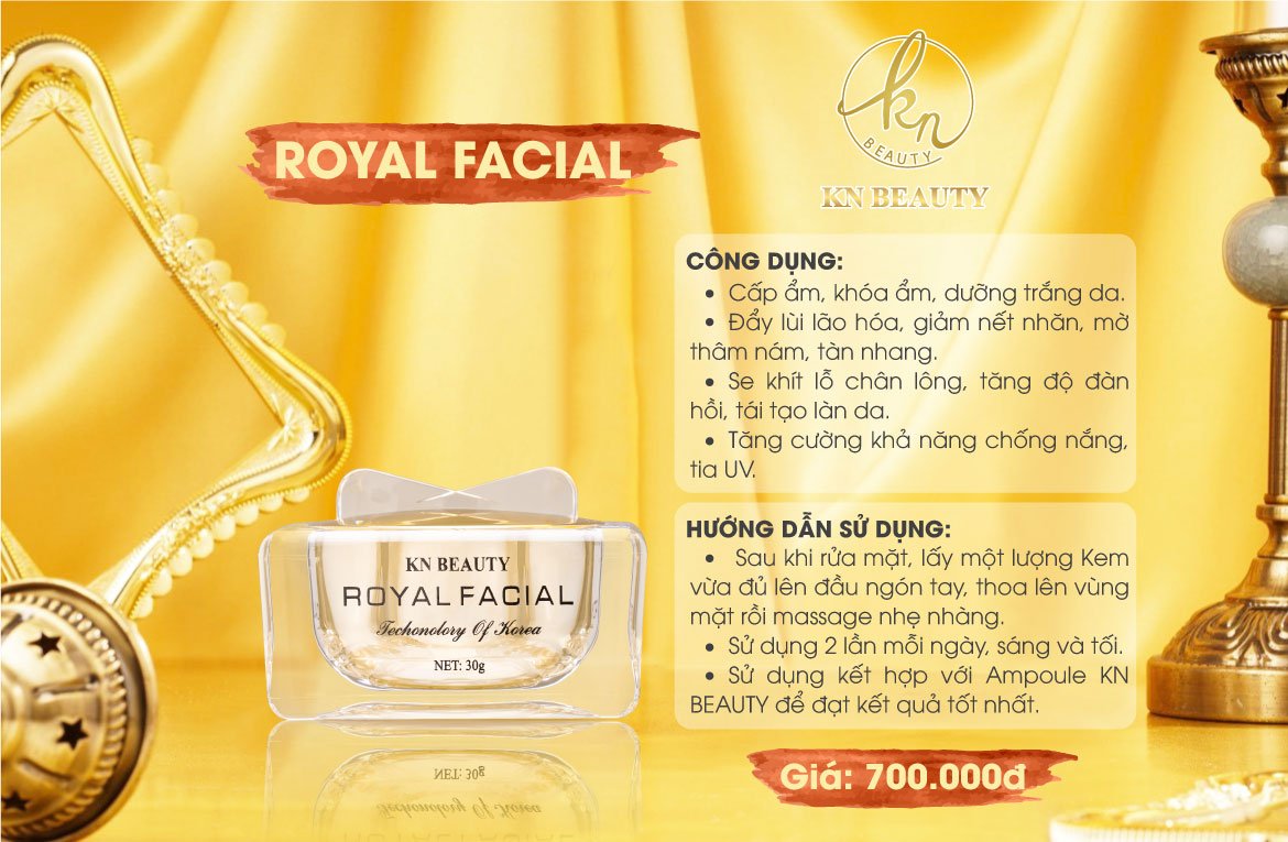 Bộ 4 sản phẩm giúp tái tạo phục hồi da mặt chuyên sâu GOLD VIP KN Beauty: Sữa rửa mặt + Tẩy tế bào chết + Ampoule + Kem dưỡng )