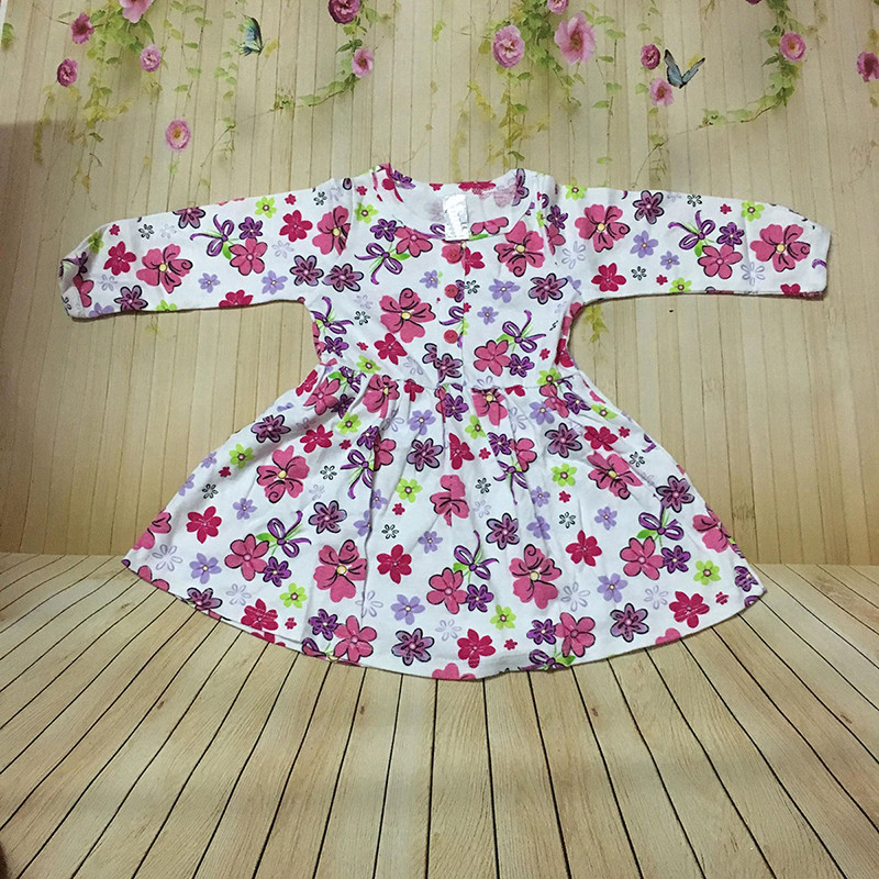 Váy đầm dài tay cho bé gái size 1-7 chất cotton (Giao màu ngẫu nhiên)