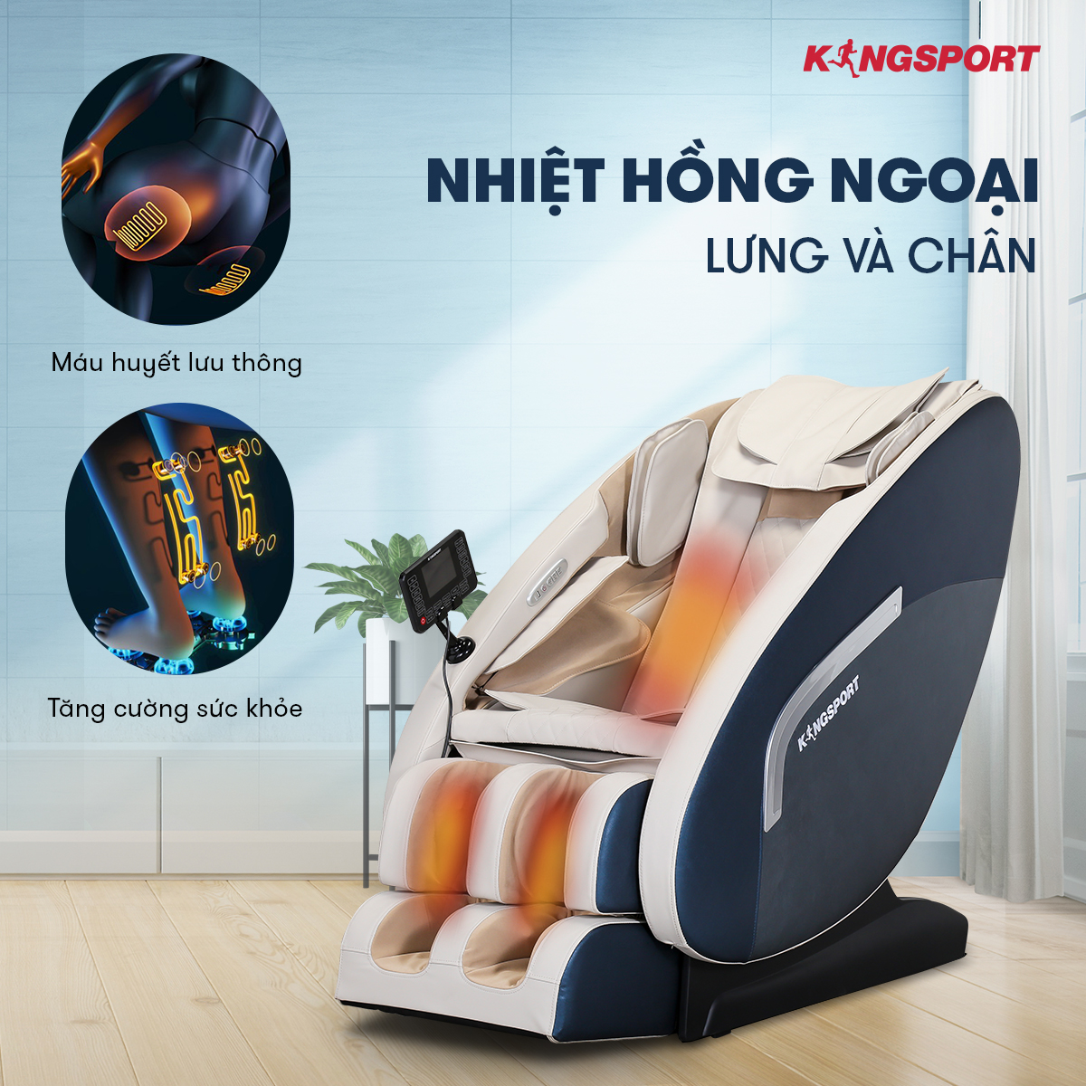 Ghế massage toàn thân cao cấp KINGSPORT G75 hệ thống con lăn 3D hiện đại, chức năng massage không trọng lực cao cấp