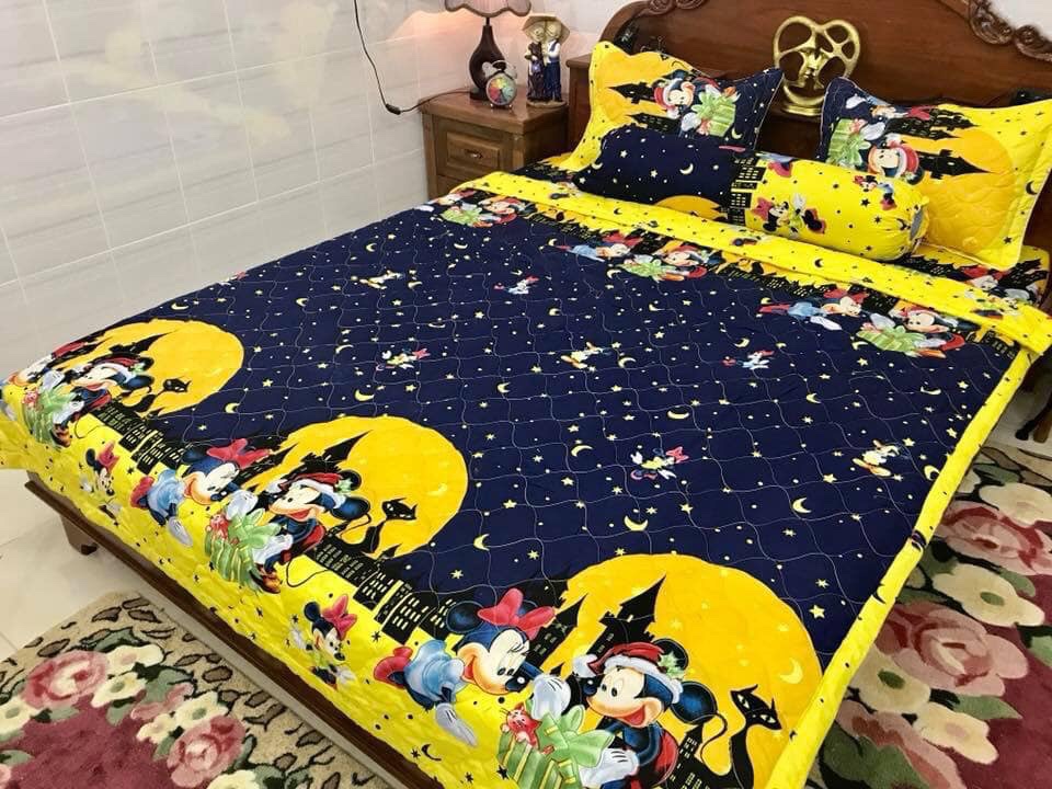 Bộ Chăn Ga Gối Cottong Poly Hè Thu 5 Món Mickky Sao