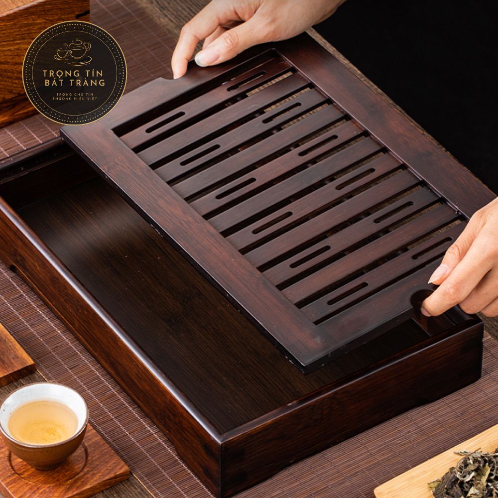 Khay Trà Đạo Tre Cao Cấp Rãnh Nước Sang Trọng Hình Chữ Nhật KT 18