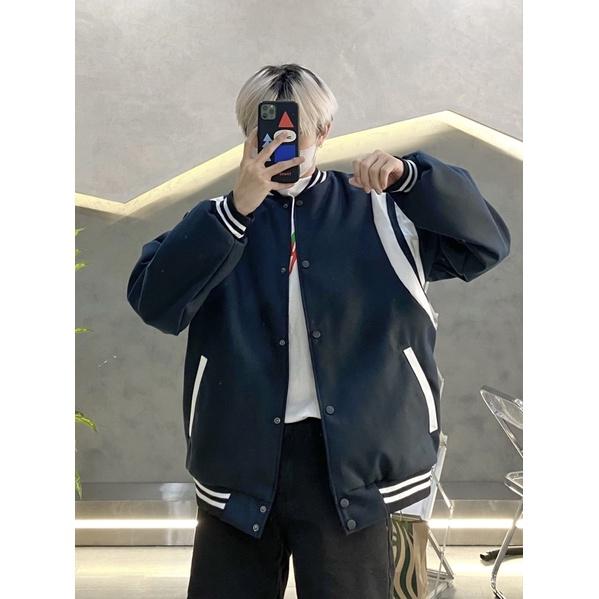 Bomber dạ tay da bomber 2 lớp dày dặn unisex