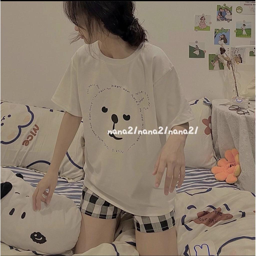 Set Nữ Cộc Gấu Short Caro - Rere.Store - Bộ Áo phông thun cộc tay, quần đùi suông cá tính