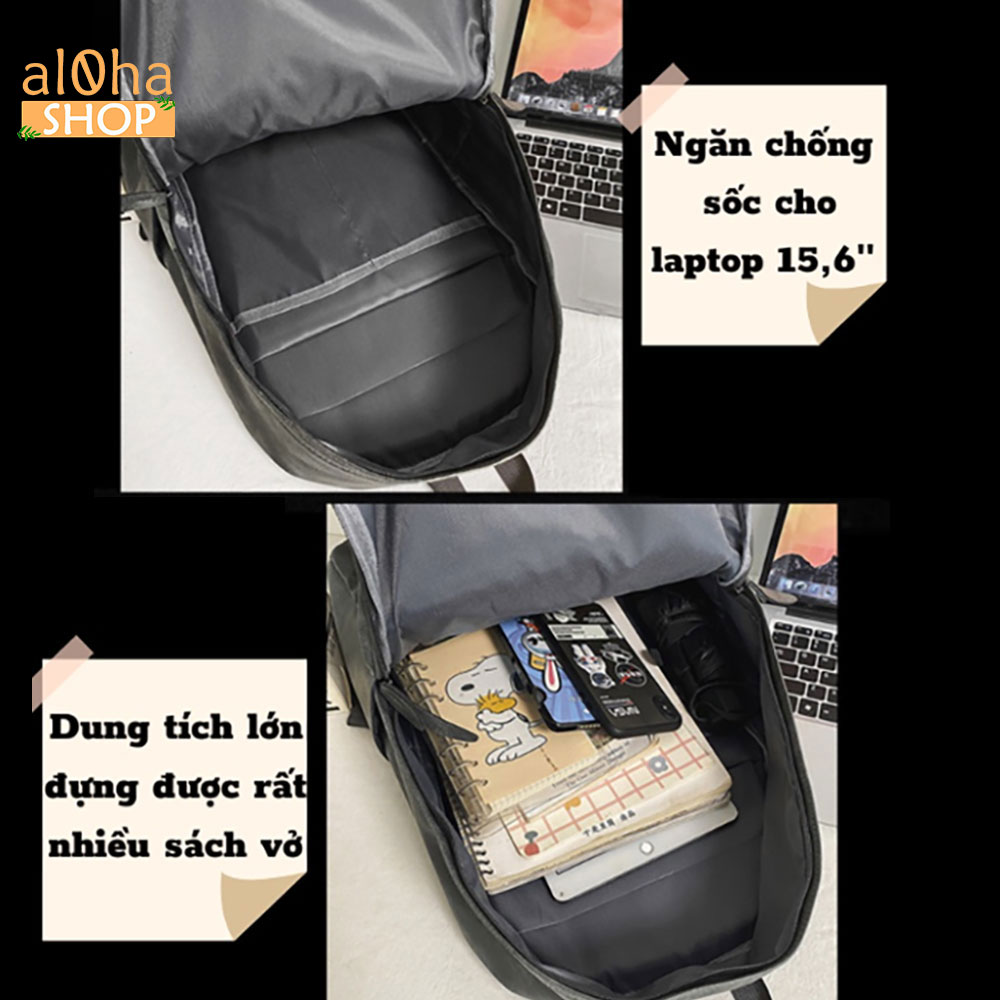 Cặp sách Basic B0207 Da PU - Balo da chống nước đi học, đi làm, du lịch Unisex nam nữ - al0ha Shop