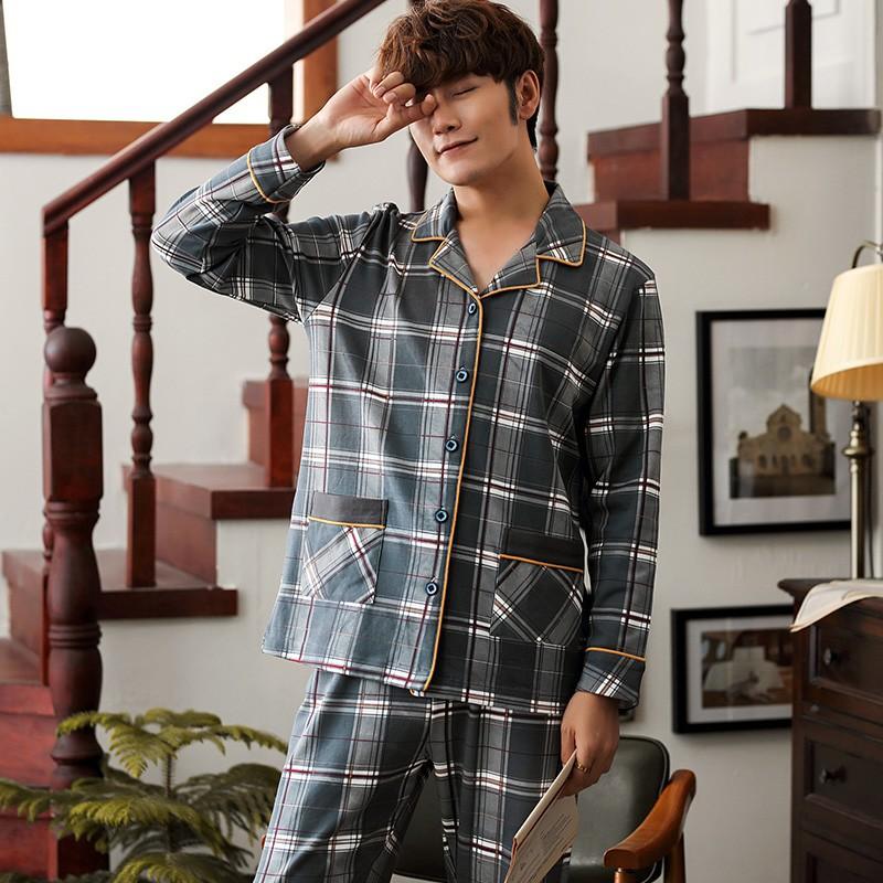 Đồ bộ Pijama nam dài tay cotton 100% thoáng khí, họa tiết caro cùng tông màu trầm rất nam tính, khỏe khoắn