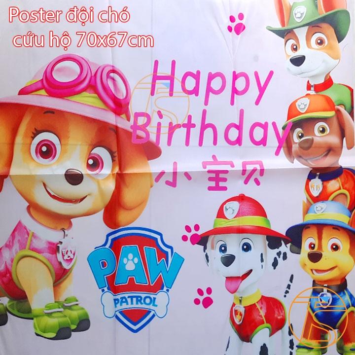 Sét Trang Trí Sinh Nhật Poster Đội Chó Cứu Hộ Cho Bé Có Kèm Ống Bơm Tay