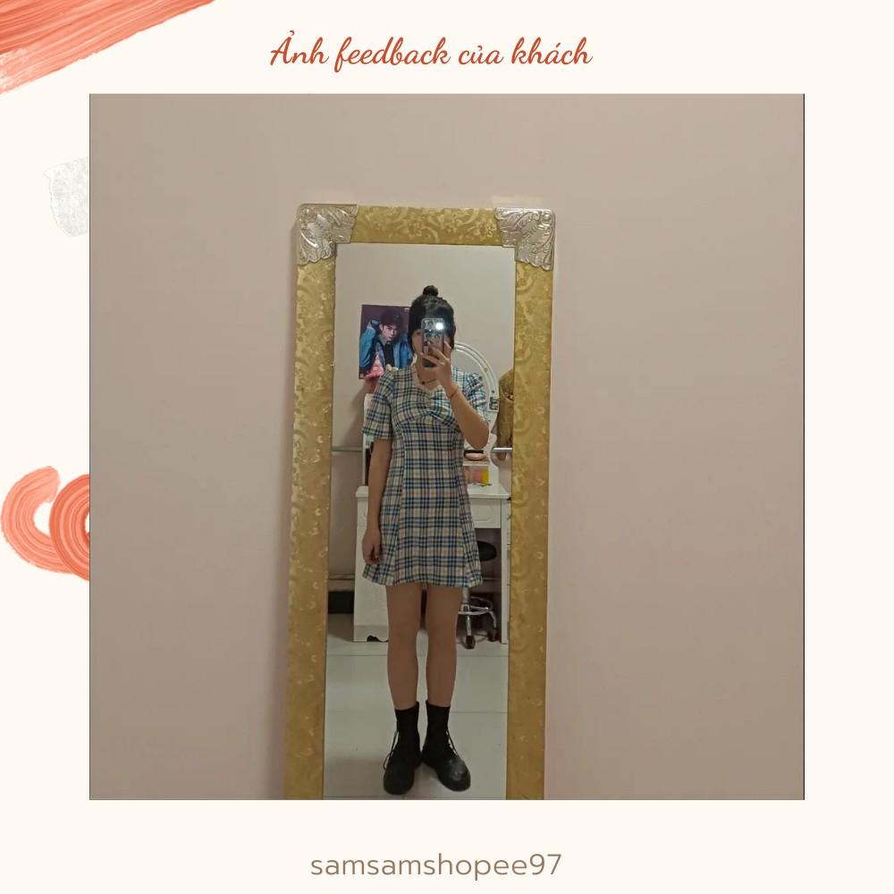 Váy caro nhún ngực