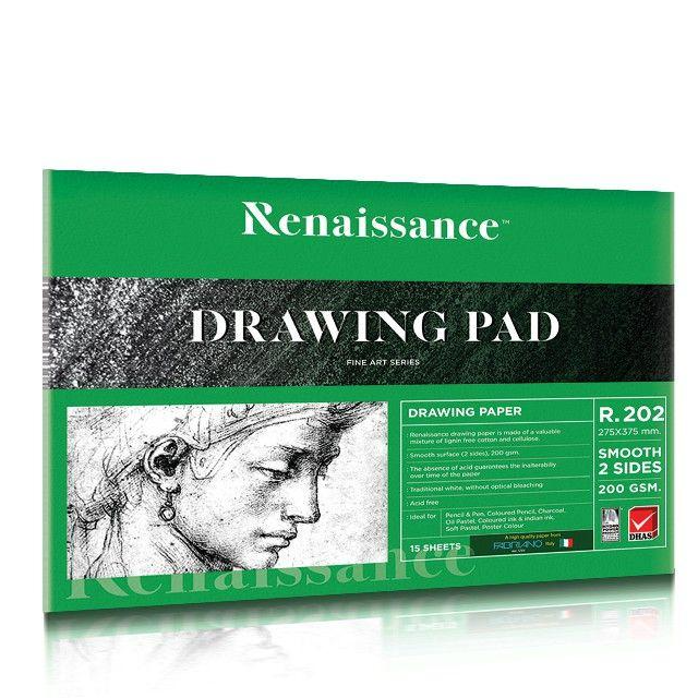 Tập giấy vẽ phác thảo, vẽ khô, màu nước A3/A4/A6 Renaissance R.205 15 tờ