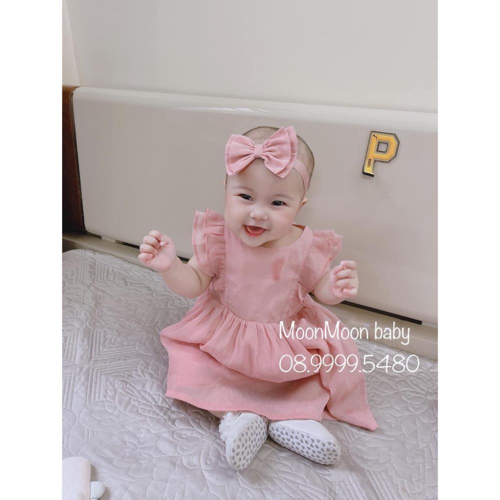 Set Body Bodysuit Váy Hồng Kèm Turban Nơ Bé Gái Hàng Thiết Kế Cao Cấp