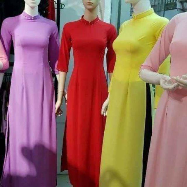 Áo dài may sẵn truyền thống lụa trơn nhiều màu