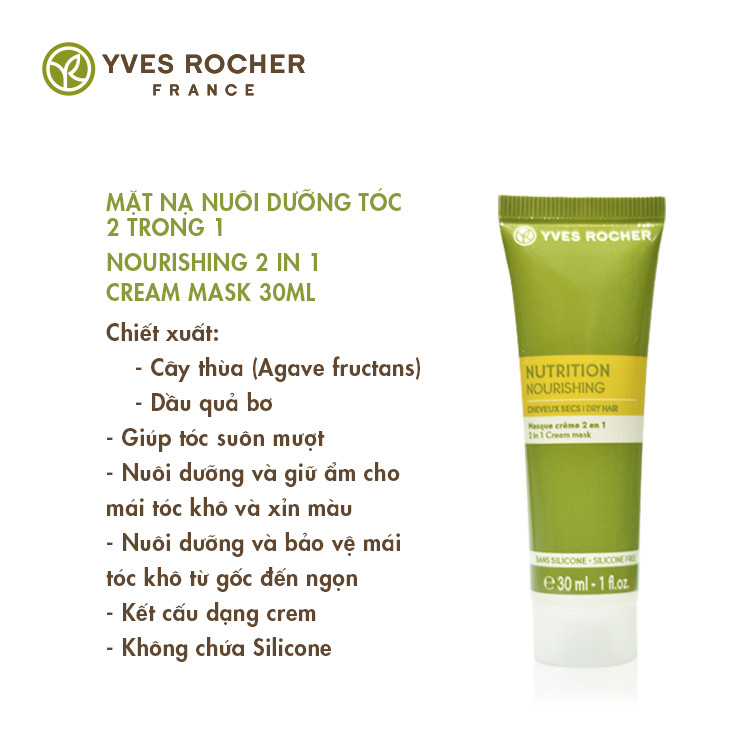 Mặt Nạ Nuôi Dưỡng Tóc Dành Cho Tóc Khô  2 Trong 1 Mini Yves Rocher Nourishing 2 In 1 Cream Mask 30ml