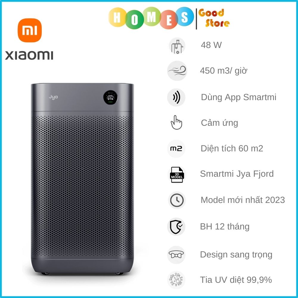 Máy Lọc Không Khí XIAOMI Smartmi Jya Fjord Air Purifier Cảm Ứng Khử UV Kết Nối App Phù Hợp Không Gian 60 m2, Lọc Sạch Tới 99.99% Vi Khuẩn, Công Suất Lọc 450 m3/Giờ - Hàng Chính Hãng