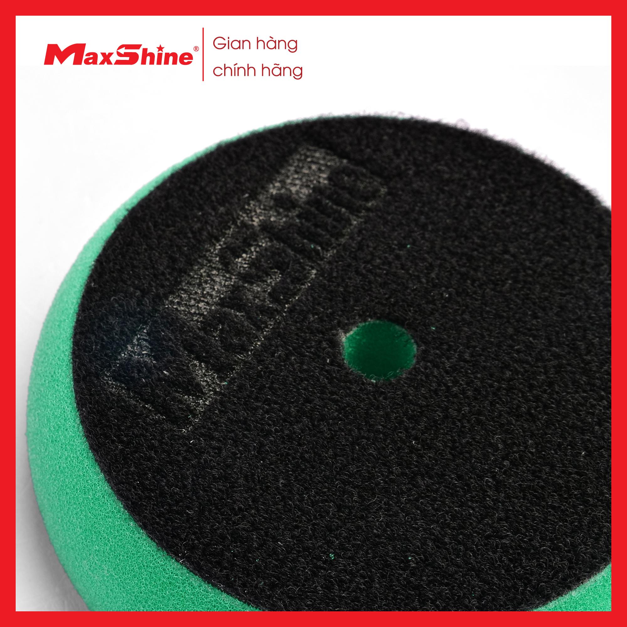 Phớt xốp/mút đánh bóng caro bước 1 kích thước 3 inch Maxshine 2001090G có màu xanh lá cây, được làm từ xốp mềm, có tính đàn hồi