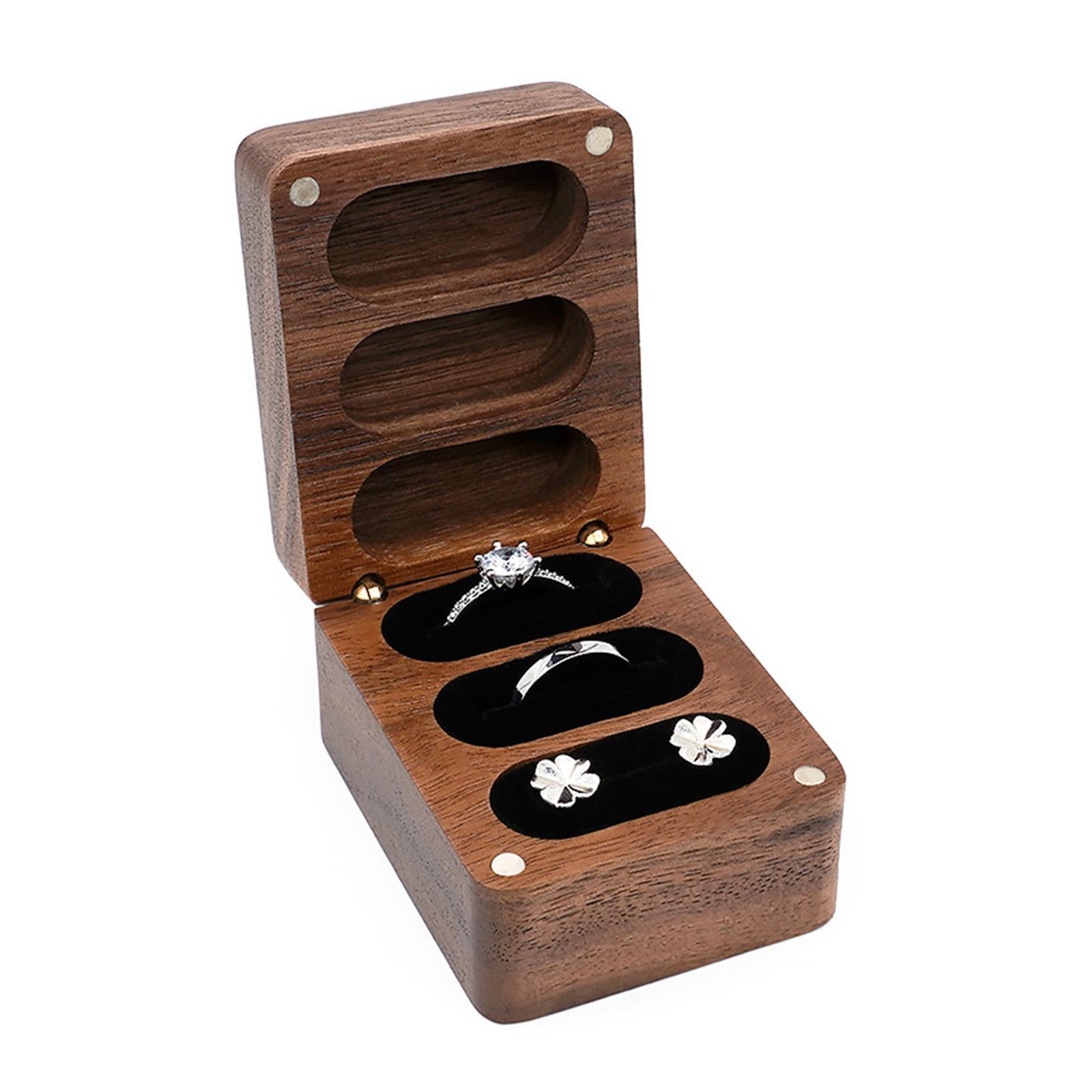 Wooden Jewelry Box Wedding Ceremony rings Bearer Box Travel Case Showcase