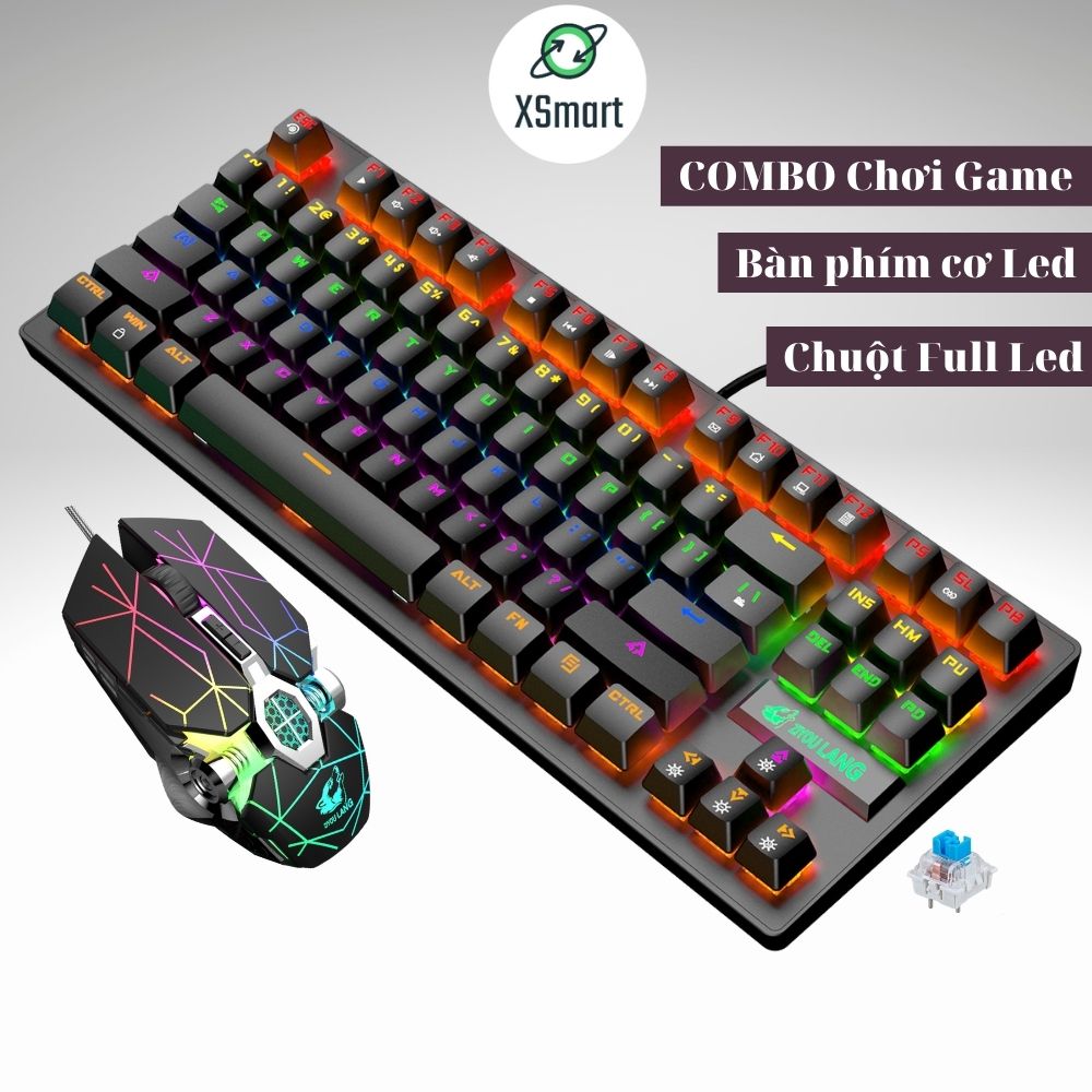 Bộ Bàn Phím Cơ Kèm Chuột XSmart Có Led Đổi Màu, Kiểu Dáng Gaming Có Dây Cao Cấp K2 Đen + V8 Tia Sét - Hàng Chính Hãng