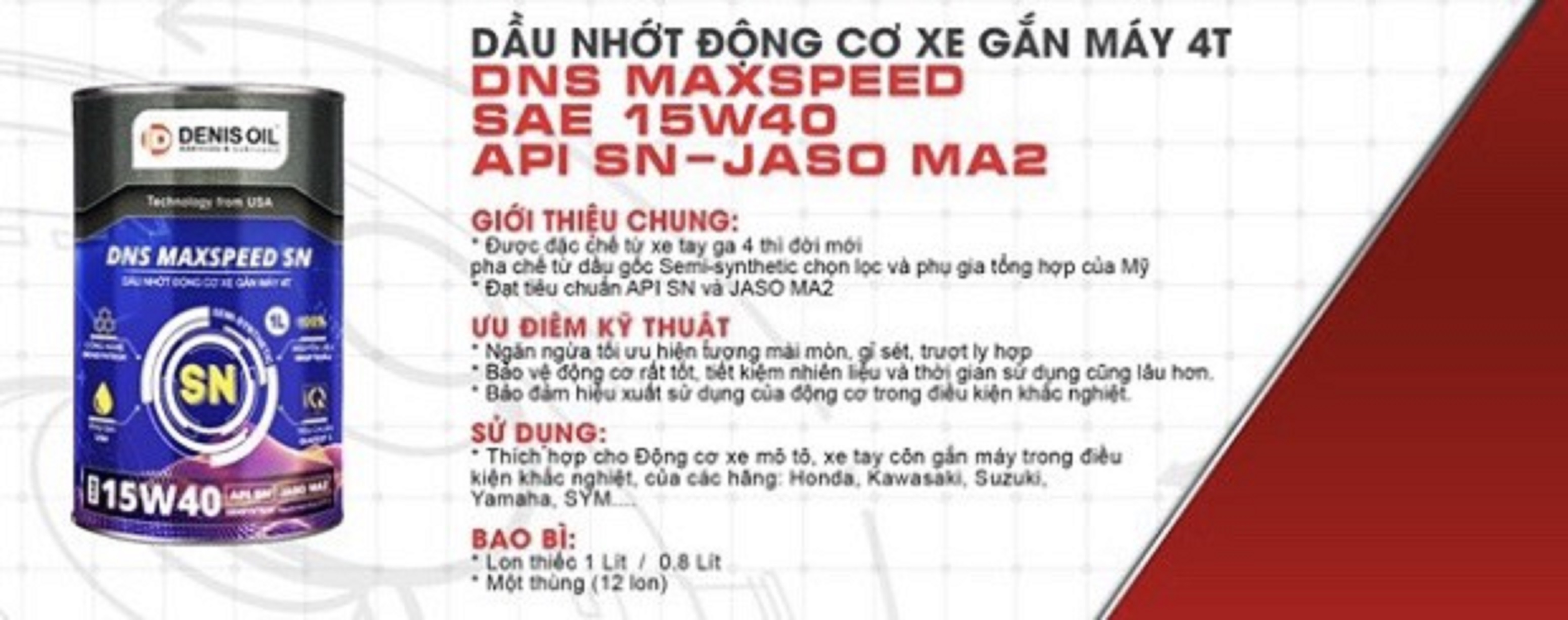 Dầu Nhớt DENIS OIL Cho Động Cơ Xe Gắn Máy 4 Thì 15W40 ( 0.8 Lít ).