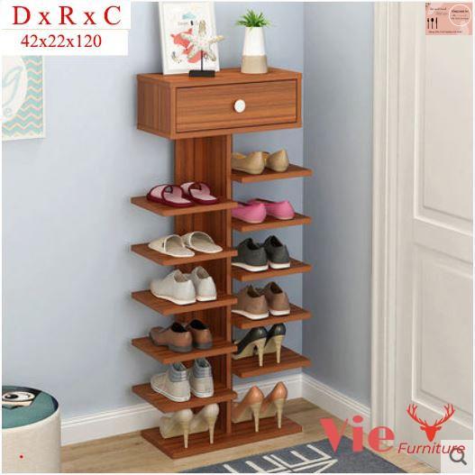 Kệ để giày dép gỗ thông minh, Kệ để giày có ngăn kéo, Tủ để giày 7 tầng bằng gỗ