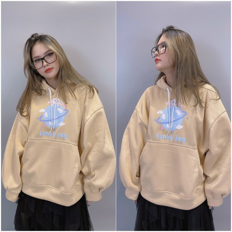 Hình ảnh Áo khoác Hoodie Nỉ Lót Bông FUNNY Unisex, Áo khoác nỉ hoodie Funny unisex liền mũ, Áo hoodie cừu funny day , Áo hoodie nam nữ dáng tay phồng, form rộng in hình chú cừu xinh xắn, Hoodie cừu Dáng tay bồng mặc lên xinh xĩu, Áo hoodie cừu