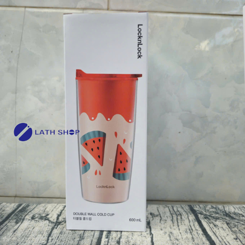 Ly Nhựa LocknLock 2 Lớp Kèm Ống Hút Nắp Trượt Đóng Mở Hình Hoa Quả - 600ml - Nhiều Hình