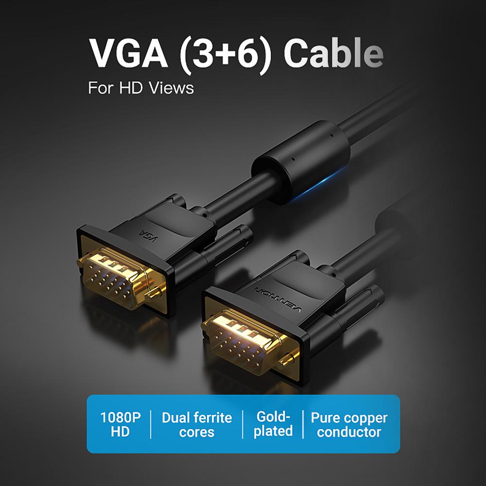 Cáp VGA Nam sang Nam với Dây dẫn đồng nguyên chất HD 1080P Lõi Ferrite kép cho Máy chiếu PC 10m
