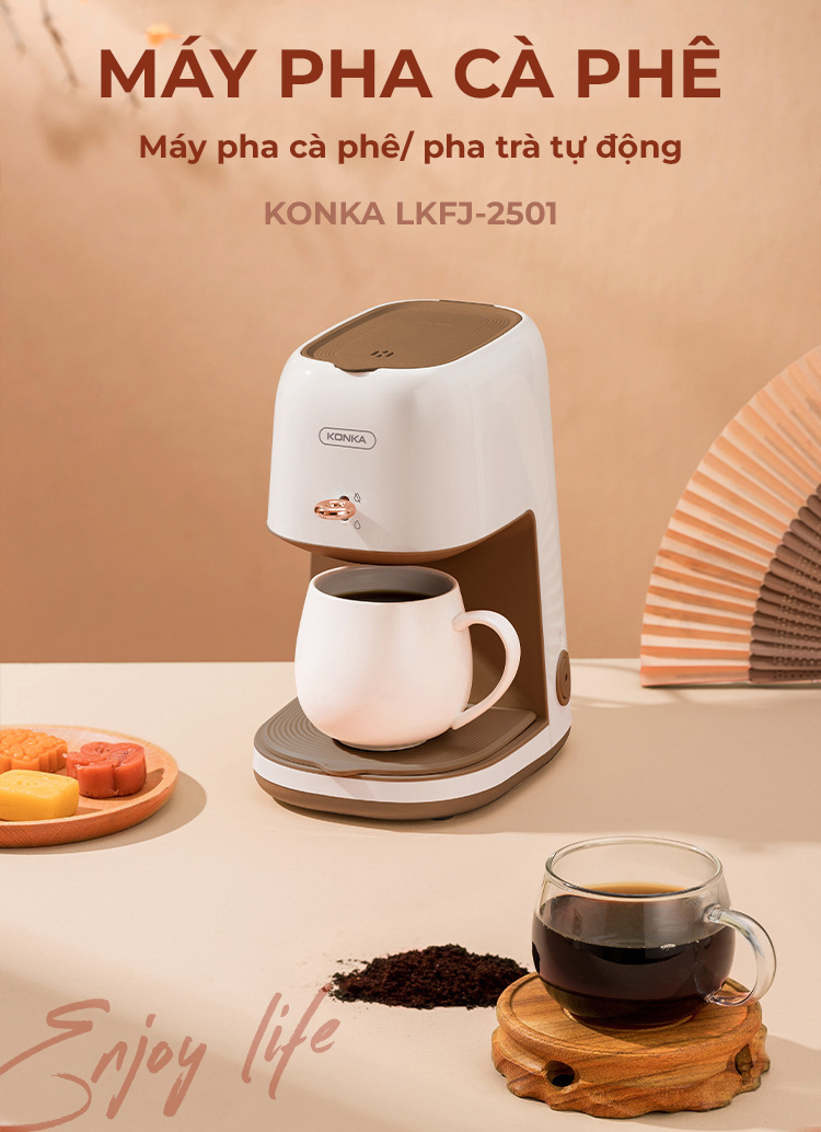 Máy pha cà phê espresso Konka KCF-CS3 20bar tích hợp đánh bọt sữa, pha cà phê viên nén 2 trong 1 tiện lợi, tặng kèm temper - Hàng nhập khẩu