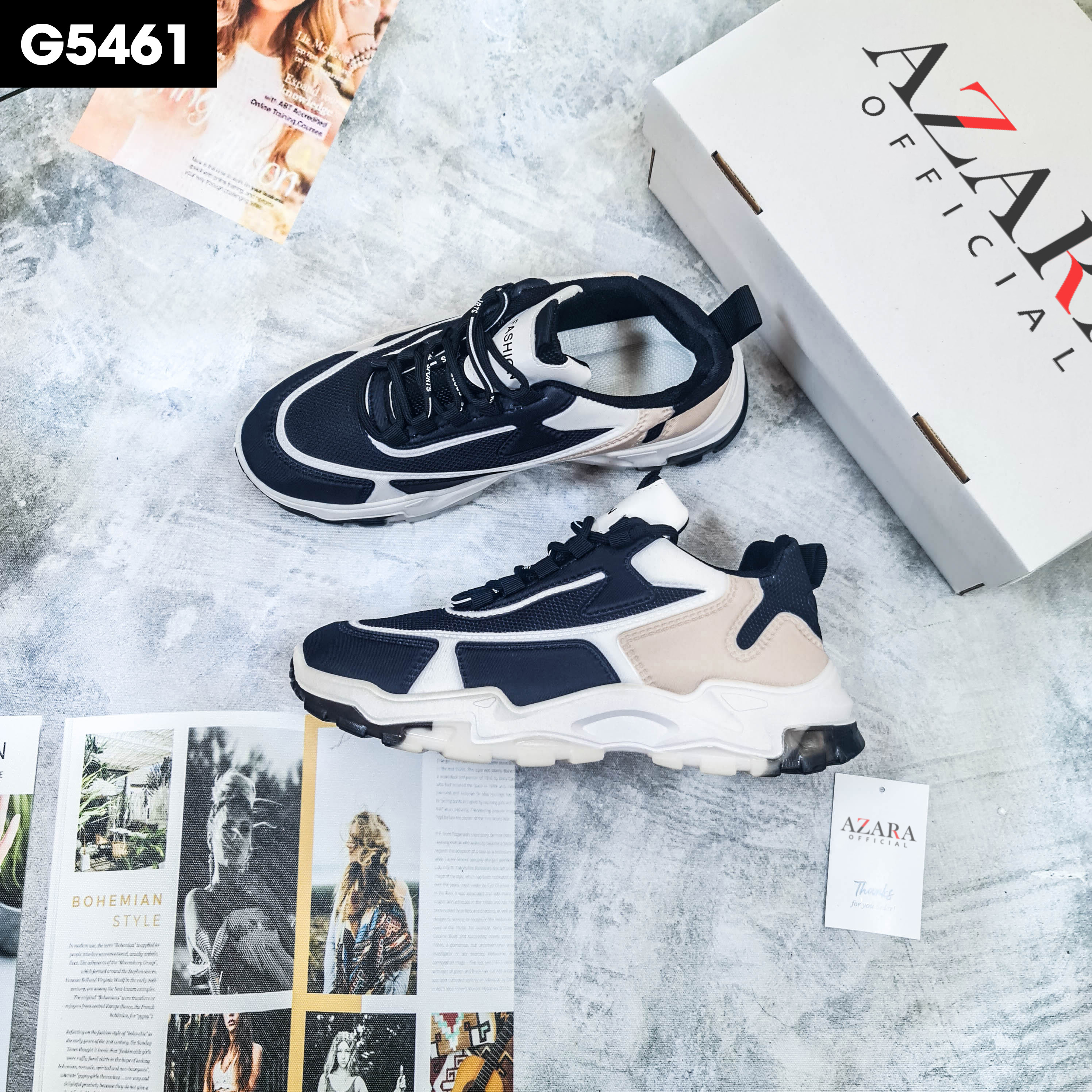 Giày Thể Thao Nam AZARA - Sneaker Màu Đen - Xanh, Giày Chạy Bộ, Có Thể Đi Học, Đi Chơi, Phối Đồ Cực Đẹp - G5461