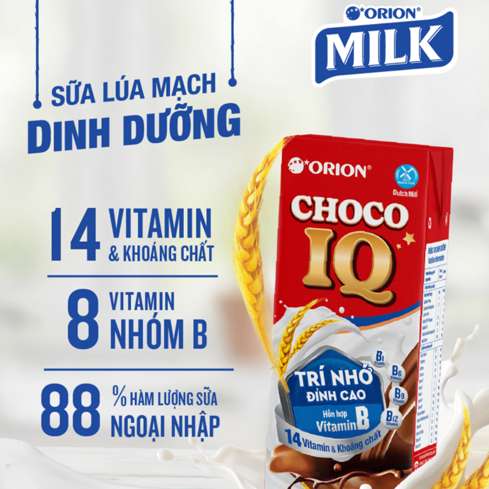 COMBO 4 Lốc 4 hộp Sữa ORION Lúa Mạch Sô-cô-la Choco IQ 180ML