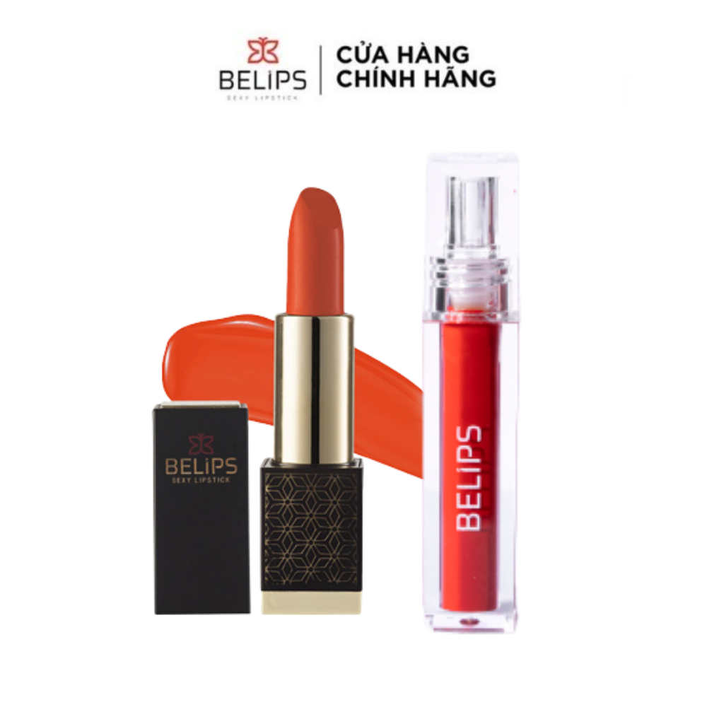 Bộ đôi son thỏi Belips Sexy Lipstick 13 Chloe Coral + son kem lì Belips City At Night C01 - ĐỎ CAM