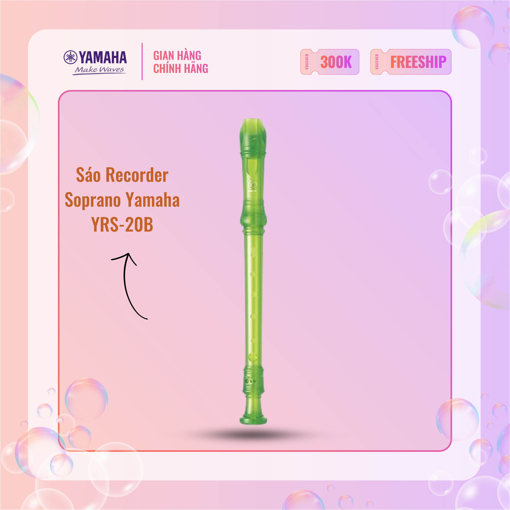 Sáo dọc Recorder Soprano Rainbow YAMAHA YRS-20BG kèm túi đựng - Tiêu chuẩn giáo dục quốc tế