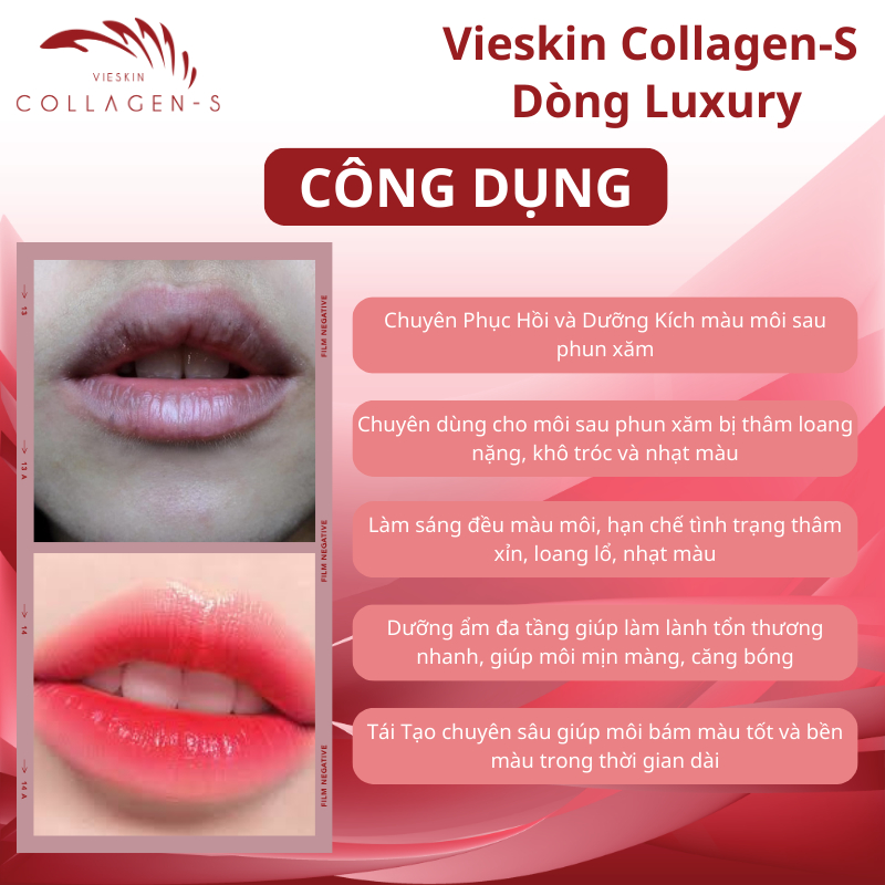 Tinh chất collagen tươi Vieskin Luxury dưỡng môi sau phun xăm, kích màu sắc nét, tự nhiên, siêu căng bóng, lọ 7ml