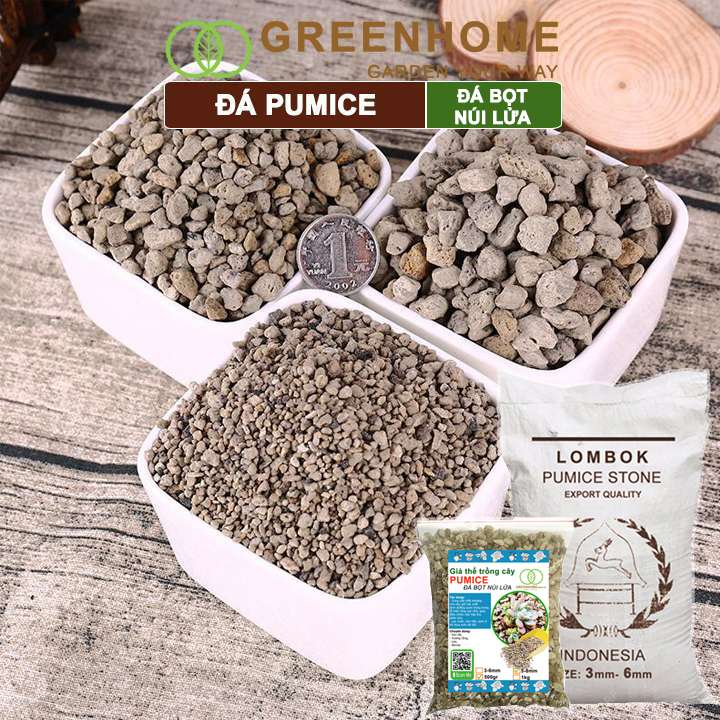 Đá Pumice, bao 1kg, đá bọt núi lửa, lót chậu, trộn đất sen đá, xương rồng, phong lan, nhiều size lựa chọn |Greenhome