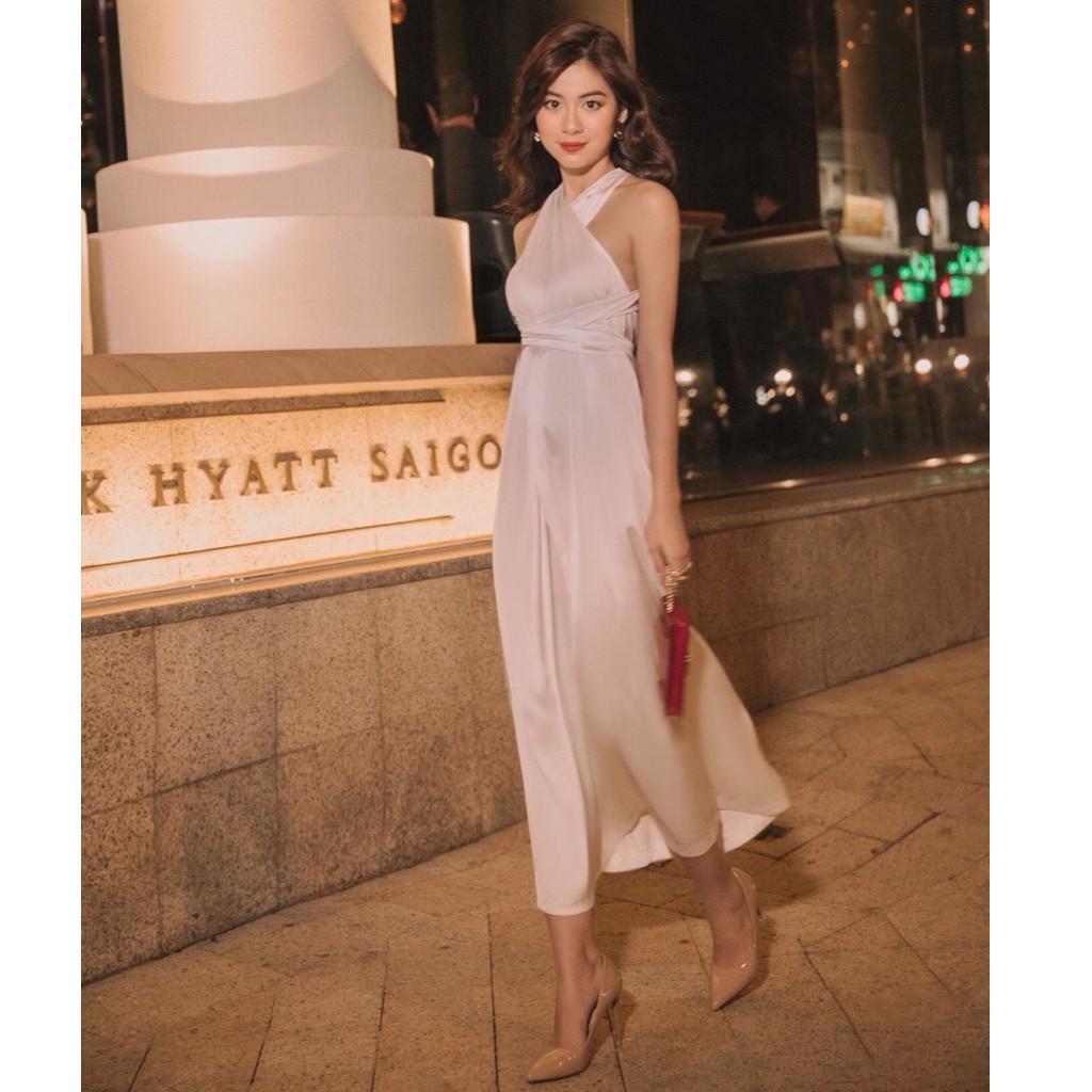 Đầm maxi cột nơ xẻ tà